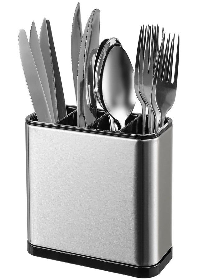 F4FIVE Stainless Steel Spoon Stand for Kitchen Countertop, Rustproof Cutlery Organizer for Spoons, Forks, Knives & Spatula, Durable Non-Slip Storage Rack (SILVER, Steel Spoon Stand) - Image 1
